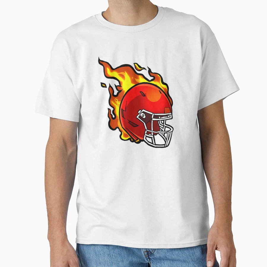 American Football Red Helmet Fire T-Shirt - Fun Novelty Design for Adults - T-Shirt, Sweatshirt, Hoodie