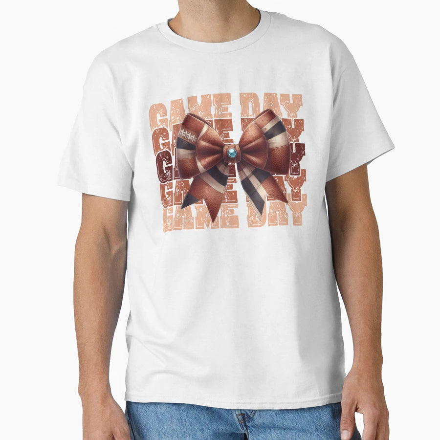 Distressed Game Day Football Bow T-Shirt - Novelty Apparel for Adults - T-Shirt, Sweatshirt, Hoodie