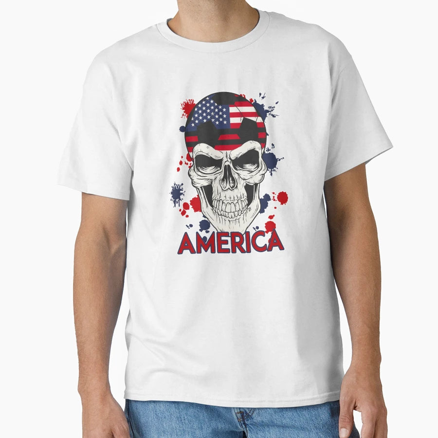 Usa Soccer Skull American Soccer Player T-Shirt - Graphic Print Men Women - T-Shirt, Sweatshirt, Hoodie
