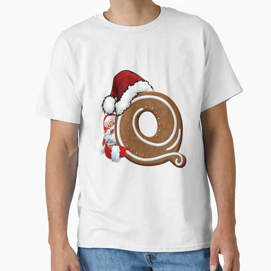 Santa Gingerbread Letter Q Cookie T-Shirt - Unique Graphic for Adults - T-Shirt, Sweatshirt, Hoodie