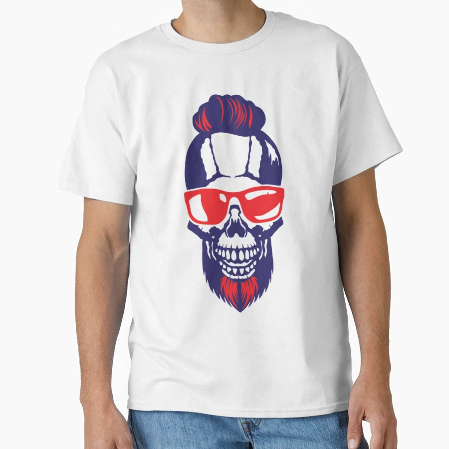 Skull Hipster Sunglasses Beard Hairstyle T-Shirt - Minimalist Print Unisex - T-Shirt, Sweatshirt, Hoodie