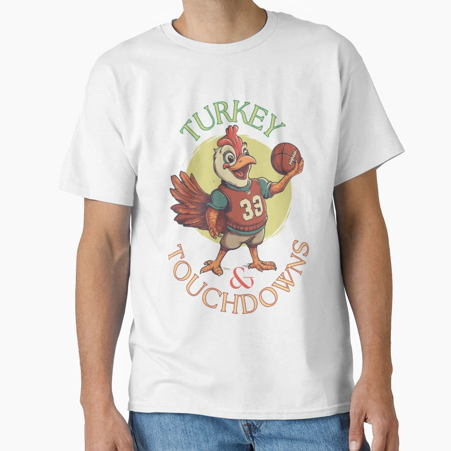 Turkey And Touchdowns Thanksgiving T-Shirt - Minimalist Print Men Women - T-Shirt, Sweatshirt, Hoodie
