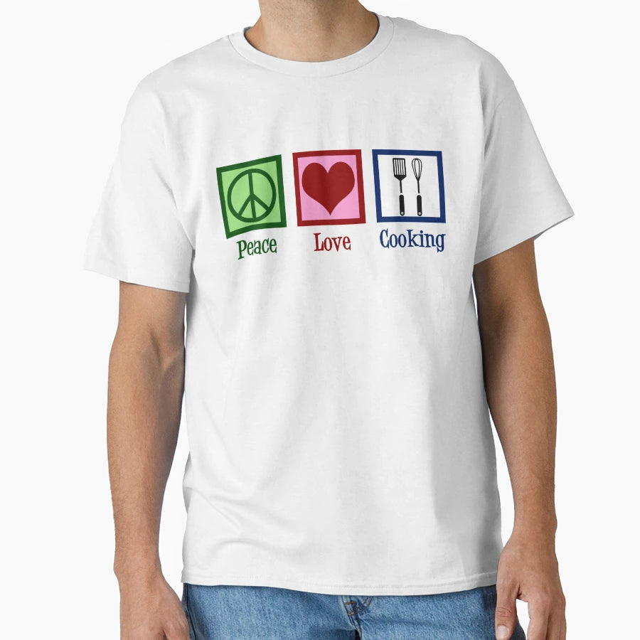 Peace Love Cooking Restaurant Chef T-Shirt - Aesthetic Graphic Men Women - T-Shirt, Sweatshirt, Hoodie