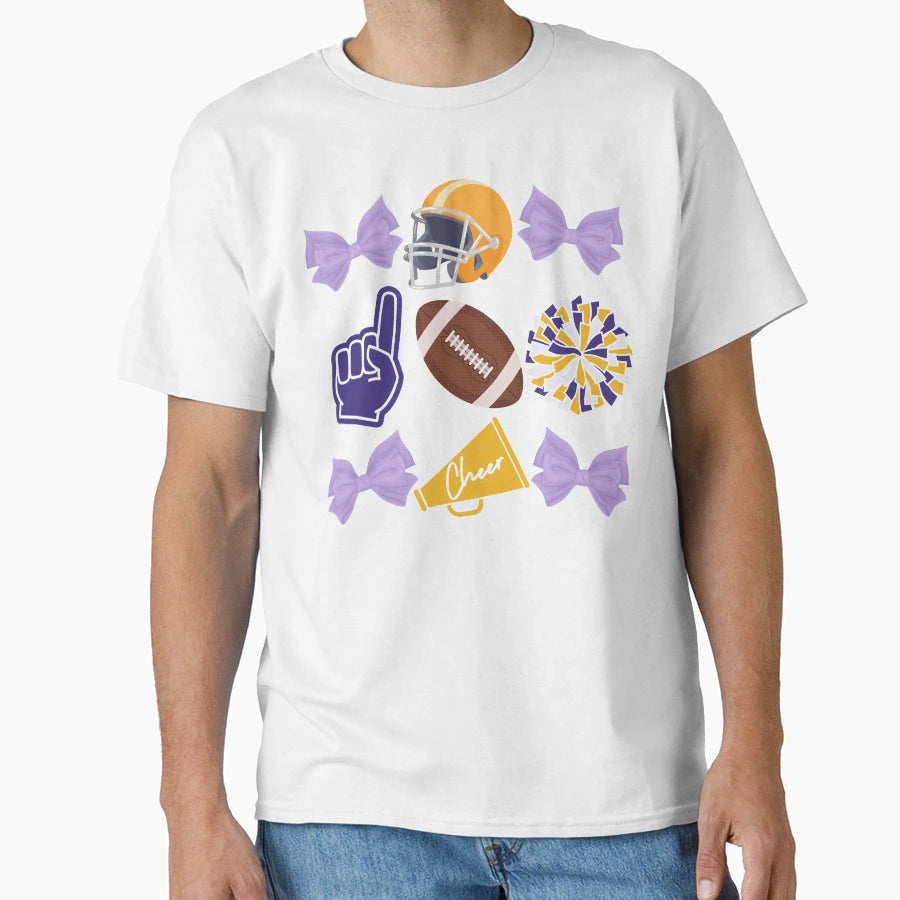 Coquette Bow Purple And Gold Football Team T-Shirt - Trendy Graphic Unisex - T-Shirt, Sweatshirt, Hoodie