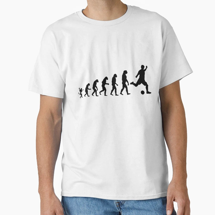 Human Evolution Playing Football T-Shirt - Unique Graphic for Adults - T-Shirt, Sweatshirt, Hoodie