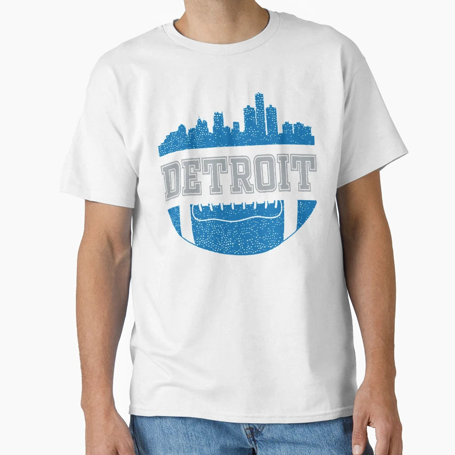 Lions Football Fan Detroit Skyline T-Shirt - Aesthetic Graphic Unisex - T-Shirt, Sweatshirt, Hoodie
