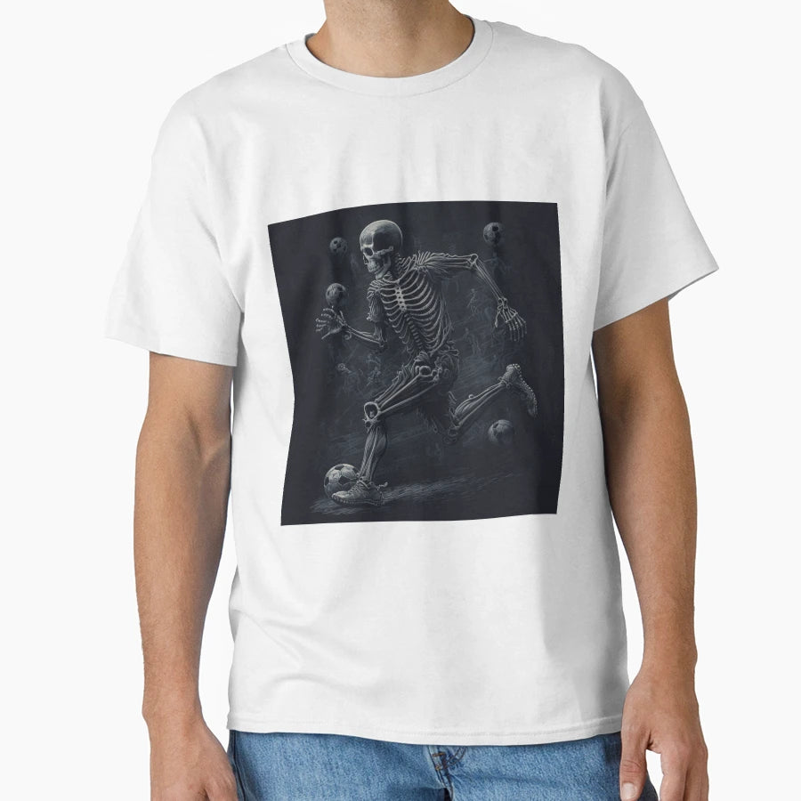 Skeleton Soccer Player Football Funny T-Shirt - Aesthetic Graphic Unisex - T-Shirt, Sweatshirt, Hoodie