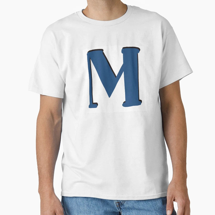 Letter M Blue Initial Monogram Alphabet T-Shirt - Unique Graphic Unisex - T-Shirt, Sweatshirt, Hoodie