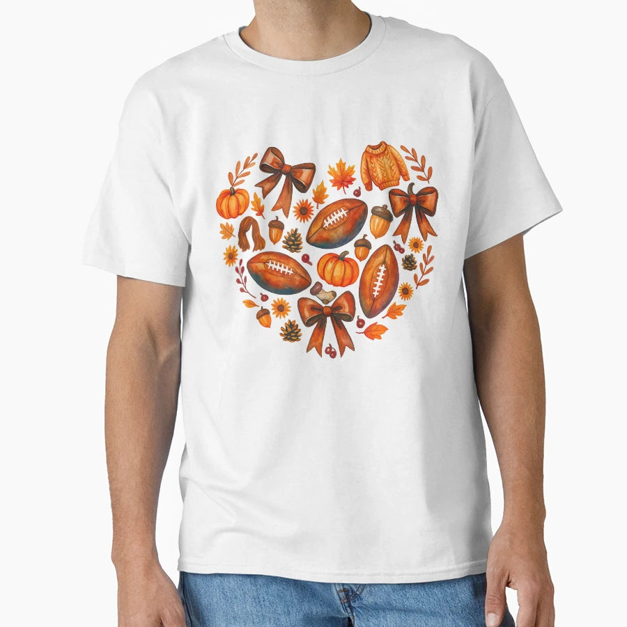 Autumn Football Heart Cozy Fall Season T-Shirt - Trendy Graphic Unisex - T-Shirt, Sweatshirt, Hoodie