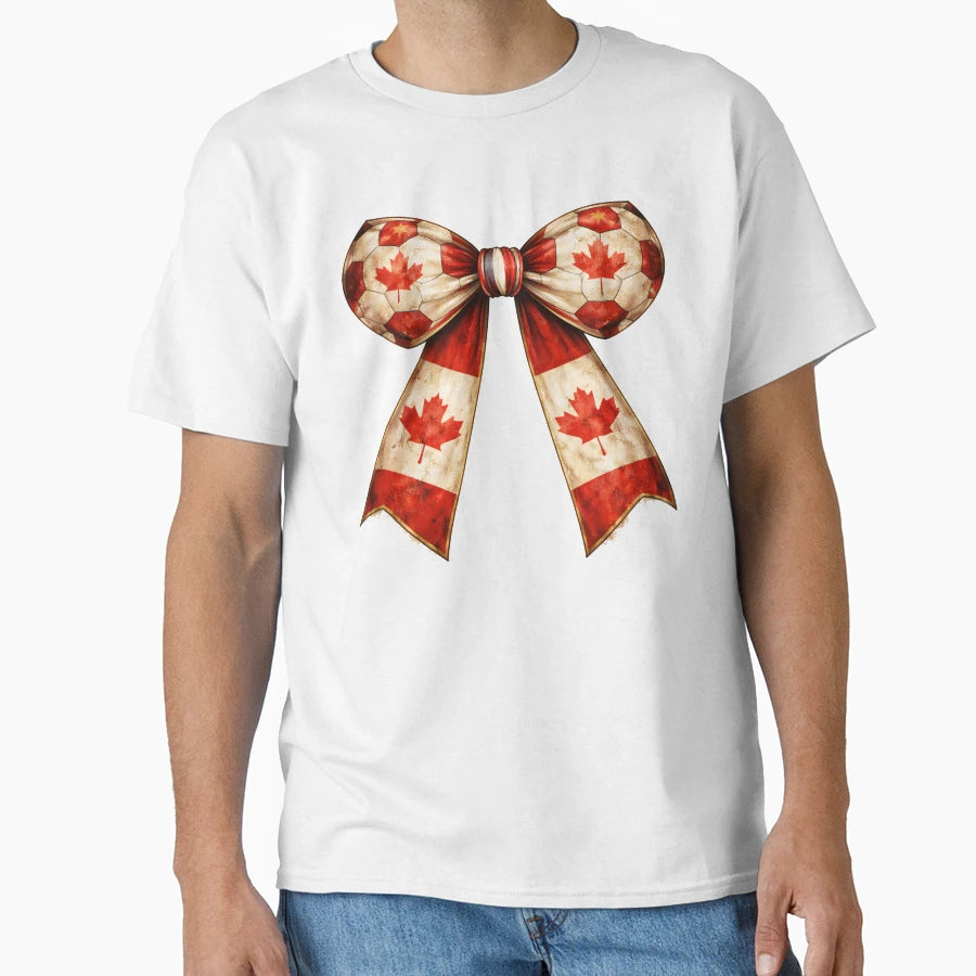 Canada Patriotic Coquette Flag Soccer Bow T-Shirt - Trendy Graphic Unisex - T-Shirt, Sweatshirt, Hoodie