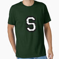 Letter S Distressed Two Color Black T-Shirt - Fun Novelty Design Men Women - T-Shirt, Sweatshirt, Hoodie