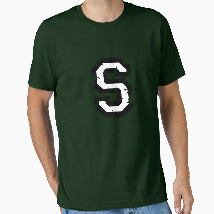 Letter S Distressed Two Color Black T-Shirt - Fun Novelty Design Men Women - T-Shirt, Sweatshirt, Hoodie