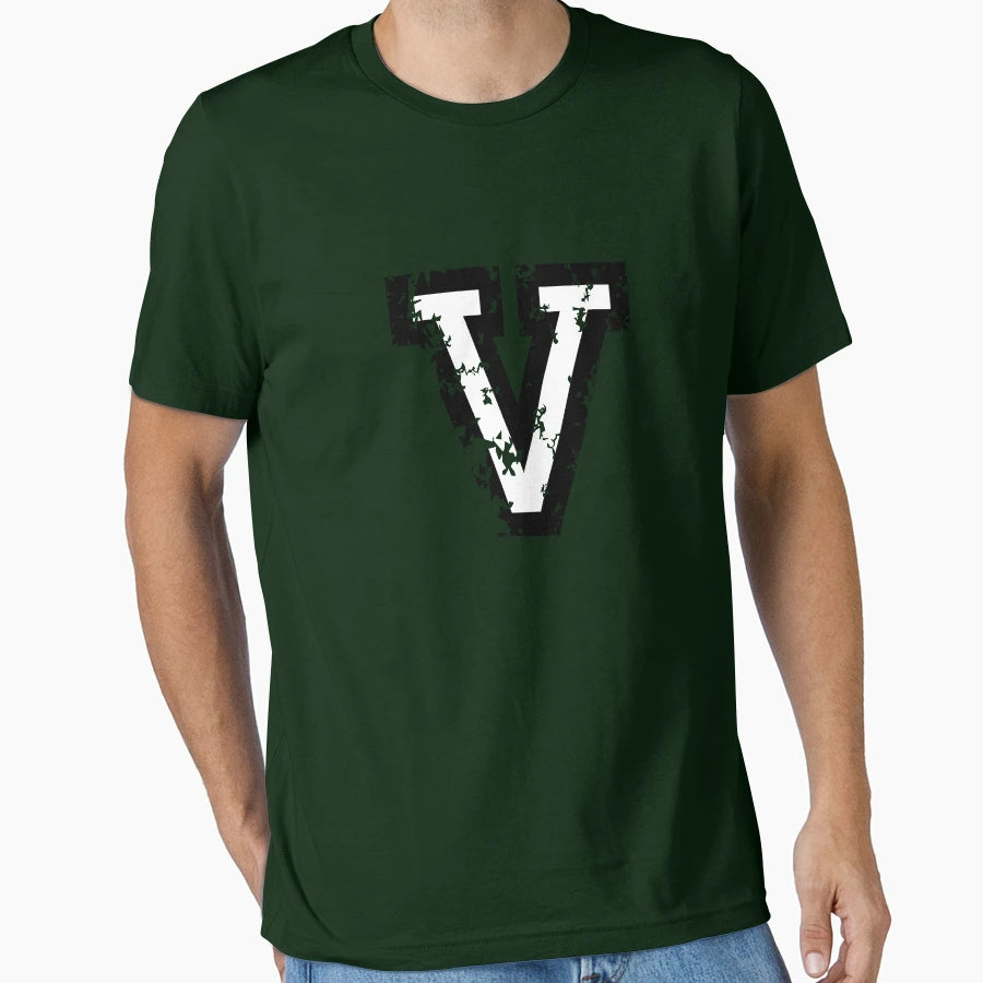 Letter V Distressed Two Color Black T-Shirt - Trendy Graphic for Adults - T-Shirt, Sweatshirt, Hoodie