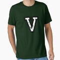 Letter V Distressed Two Color Black T-Shirt - Trendy Graphic for Adults - T-Shirt, Sweatshirt, Hoodie