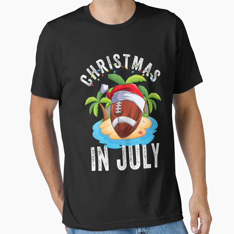 July American Football Santa Hat Summer T-Shirt - Novelty Apparel Unisex - T-Shirt, Sweatshirt, Hoodie