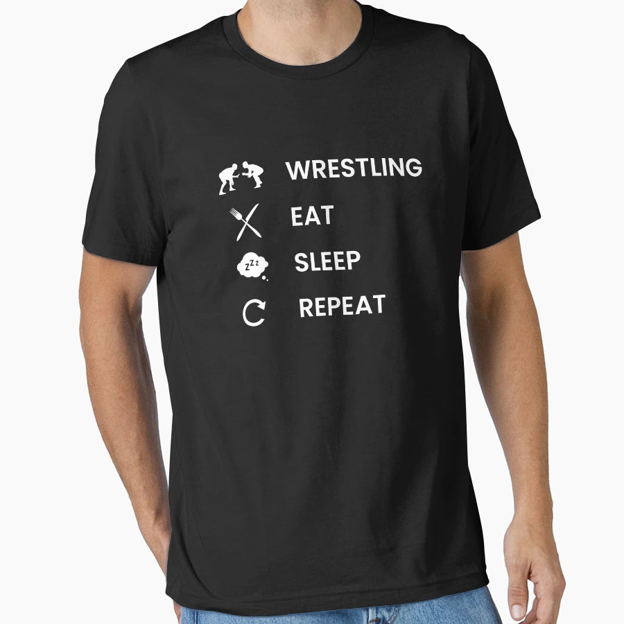 Wrestling Wrestling Eat Sleep Repeat T-Shirt - Unique Graphic for Adults - T-Shirt, Sweatshirt, Hoodie