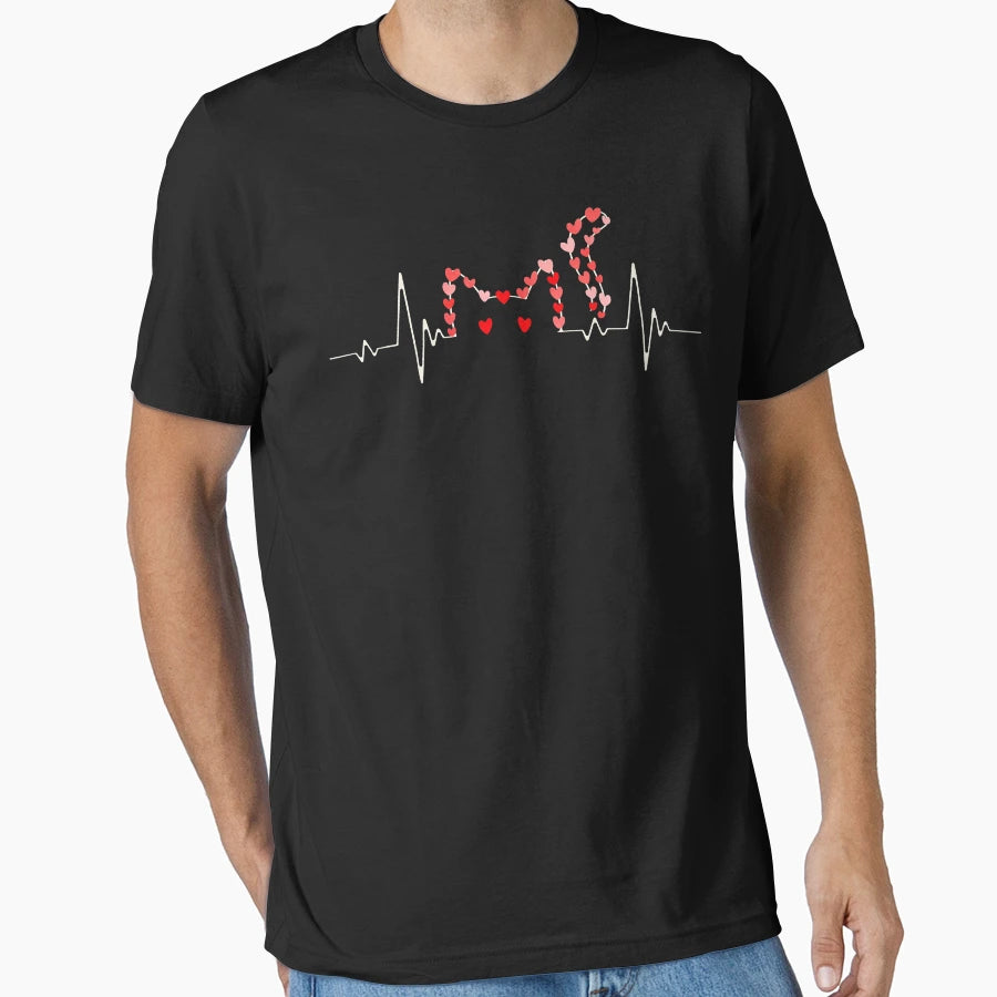 Heartbeat Cat Lover Animal Silhouette T-Shirt - Fun Novelty Design Unisex - T-Shirt, Sweatshirt, Hoodie