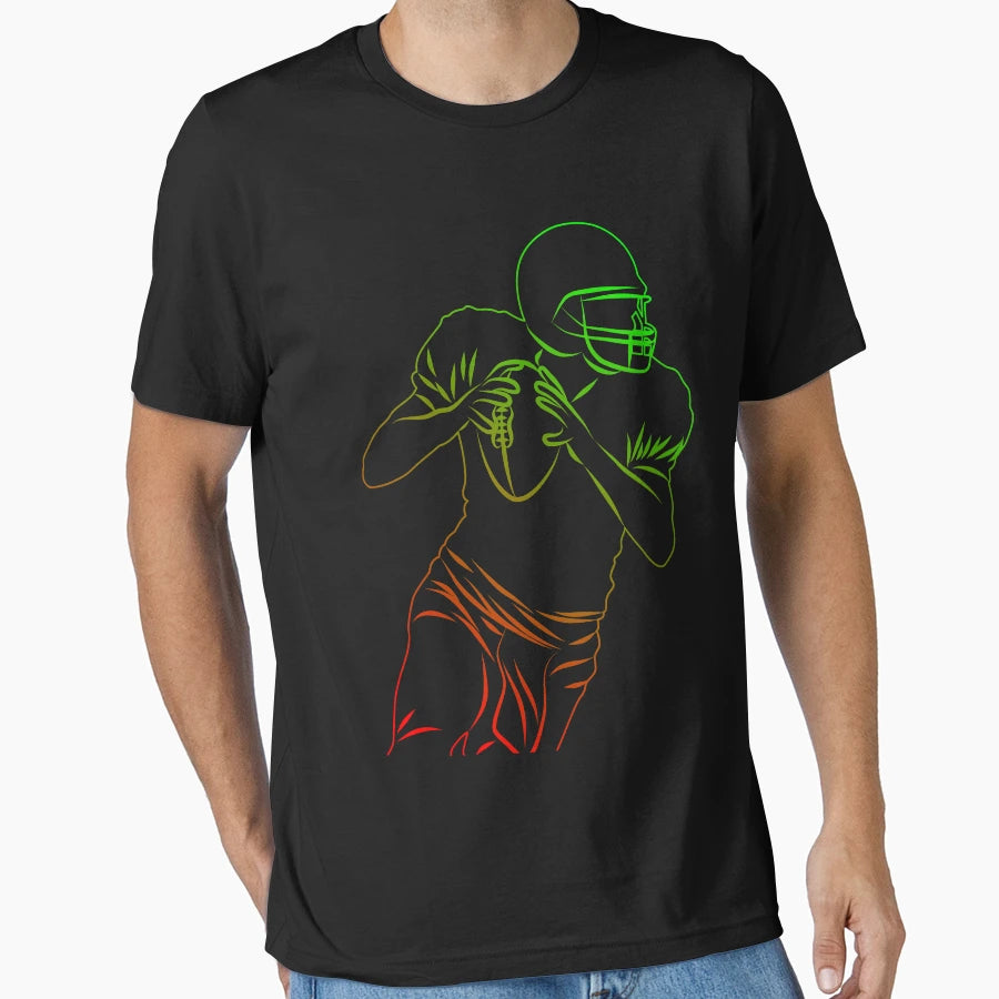 Green Red Football Player Hold Football T-Shirt - Graphic Print Men Women - T-Shirt, Sweatshirt, Hoodie