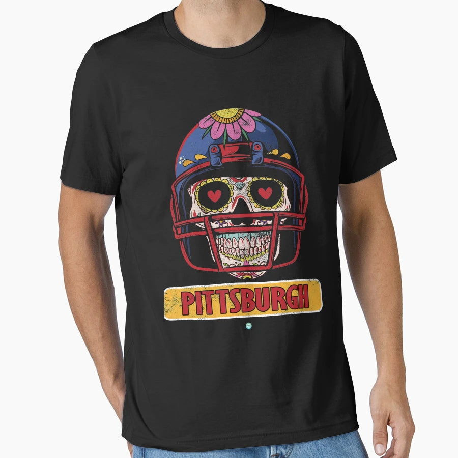 American Football Pittsburgh Skull T-Shirt - Fun Novelty Design for Adults - T-Shirt, Sweatshirt, Hoodie