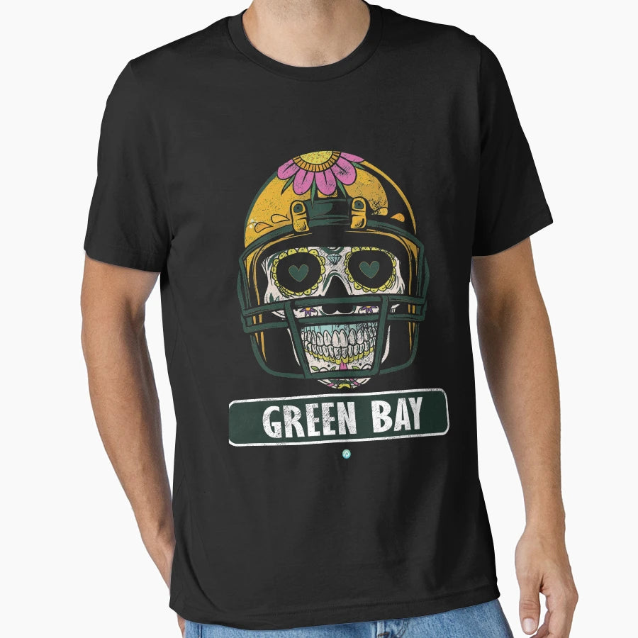 American Football Green Bay Skull Football T-Shirt - Graphic Print Unisex - T-Shirt, Sweatshirt, Hoodie