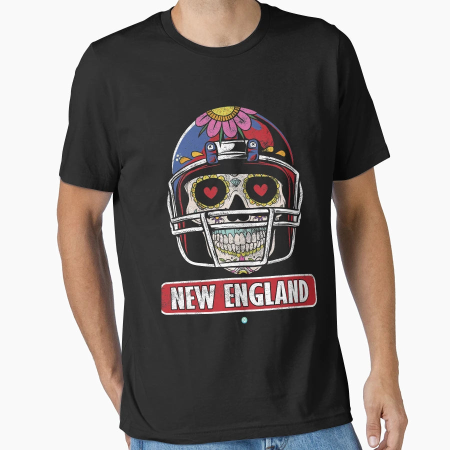 American Football New England Skull T-Shirt - Graphic Print Unisex - T-Shirt, Sweatshirt, Hoodie