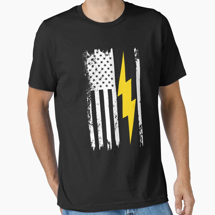 American Flag Lightning Bolt Electrician T-Shirt - Aesthetic Graphic Unisex - T-Shirt, Sweatshirt, Hoodie