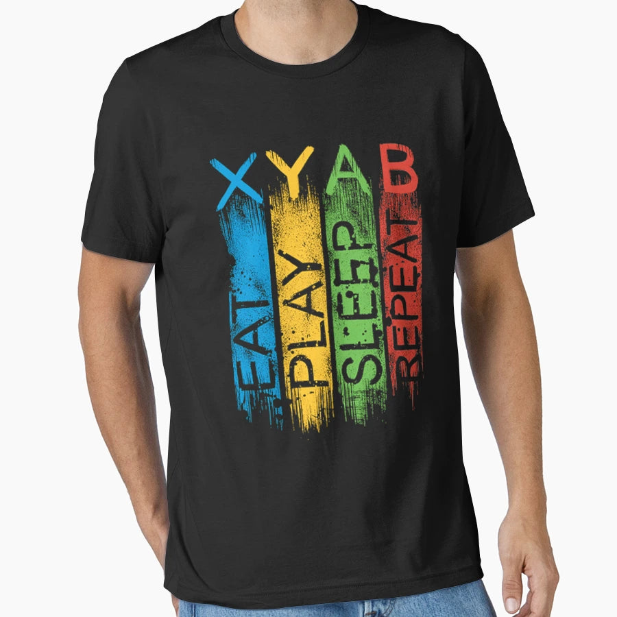 Eat Play Sleep Repeat Icons Game T-Shirt - Fun Novelty Design for Adults - T-Shirt, Sweatshirt, Hoodie