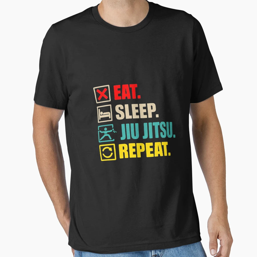 Eat Sleep Jiu Jitsu Repeat Jiujitsu T-Shirt - Minimalist Print for Adults - T-Shirt, Sweatshirt, Hoodie