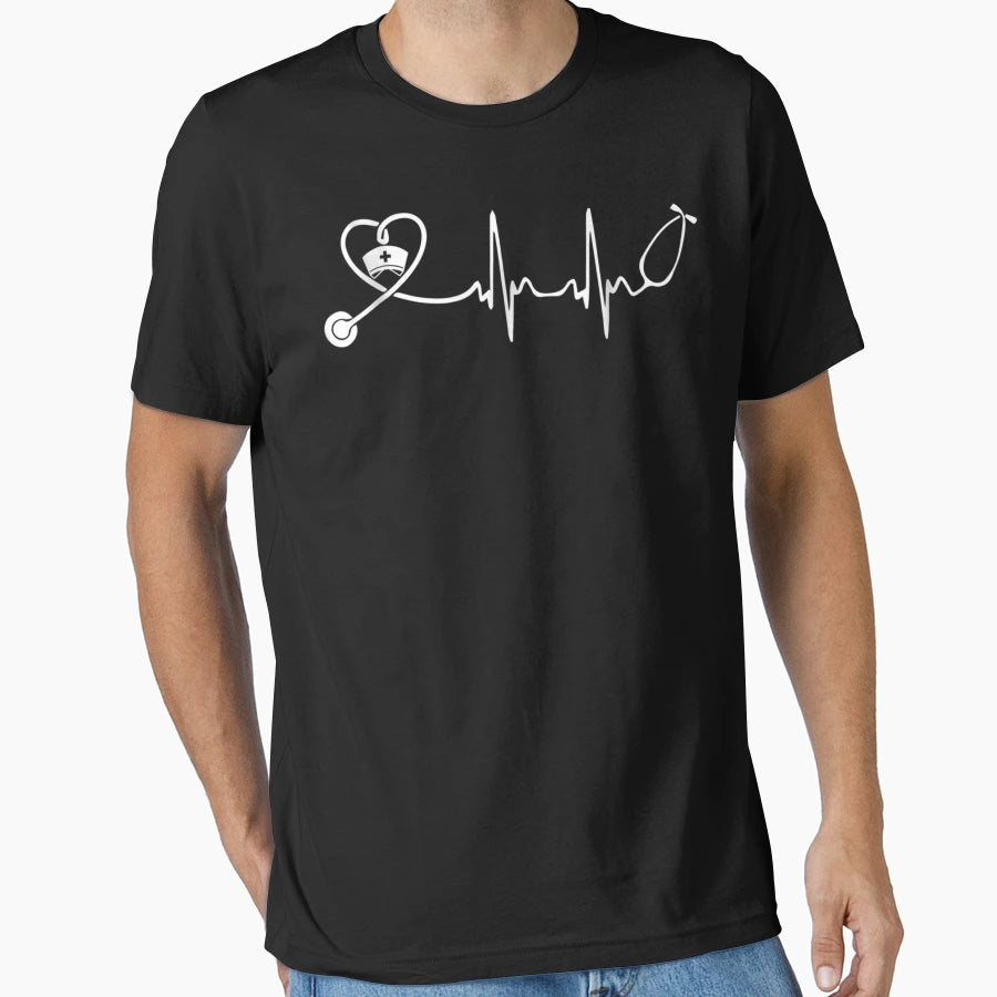 Nurse Stethoscope Heartbeat T-Shirt - Fun Novelty Design for Adults - T-Shirt, Sweatshirt, Hoodie