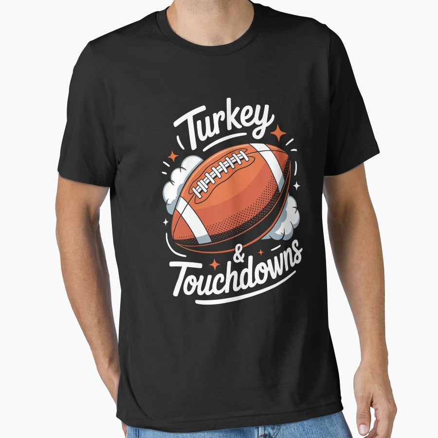 Turkey And Touchdowns Thanksgiving T-Shirt - Minimalist Print Unisex - T-Shirt, Sweatshirt, Hoodie