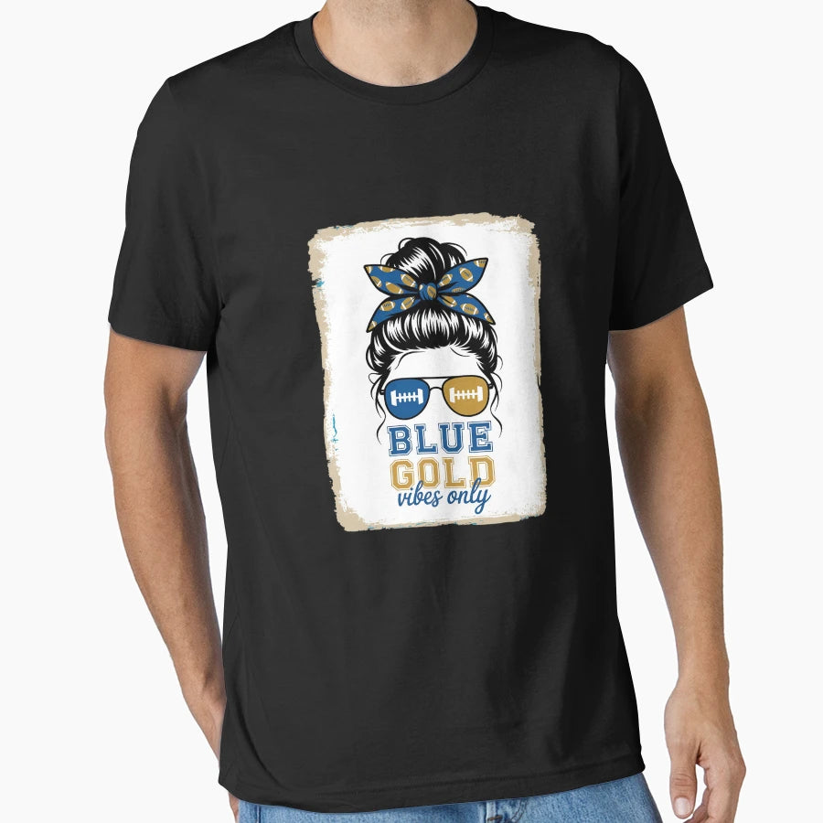 Blue Gold Vibes Only Football Leopard T-Shirt - Fun Novelty Design Unisex - T-Shirt, Sweatshirt, Hoodie