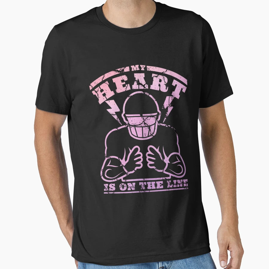 My Heart Is Line Football Football T-Shirt - Custom Art Print Men Women - T-Shirt, Sweatshirt, Hoodie