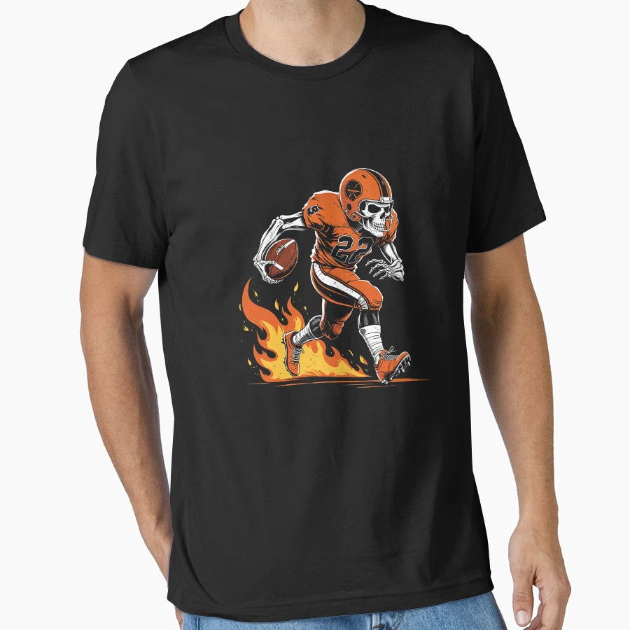 Skeleton American Football Fire T-Shirt - Custom Art Print Unisex - T-Shirt, Sweatshirt, Hoodie