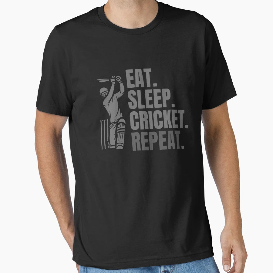Eat Sleep Cricket Repeat T-Shirt - Unique Graphic for Adults - T-Shirt, Sweatshirt, Hoodie