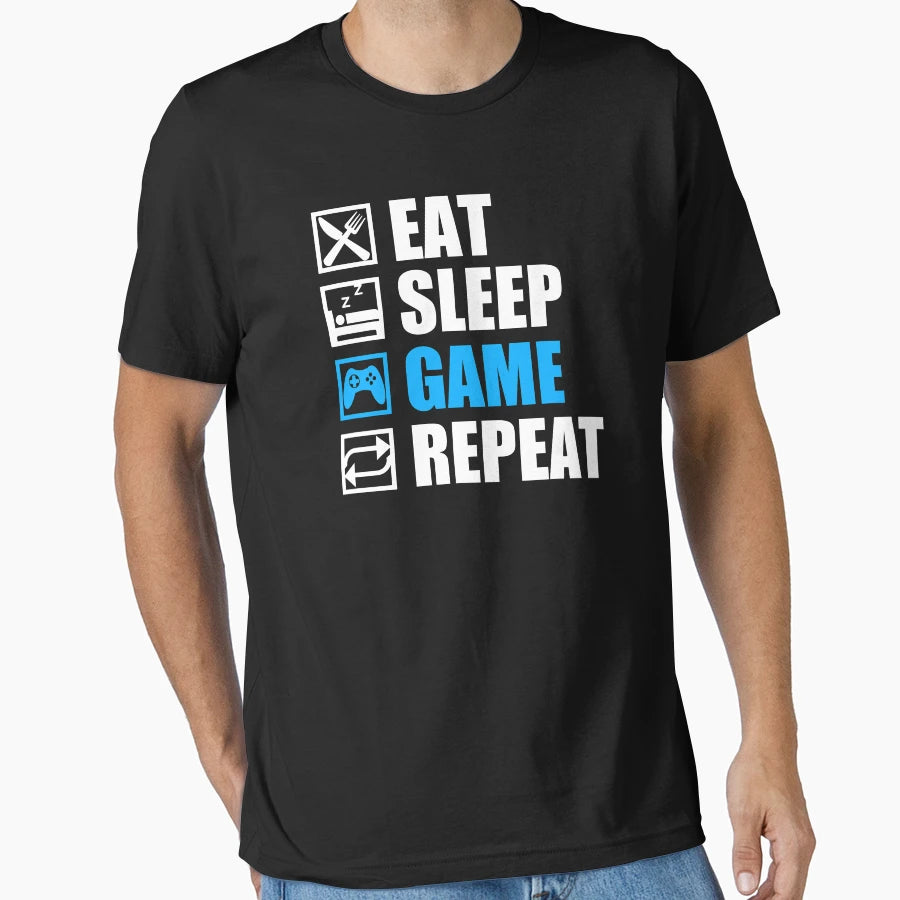 Eat Sleep Game Repeat T-Shirt - Aesthetic Graphic Unisex - T-Shirt, Sweatshirt, Hoodie