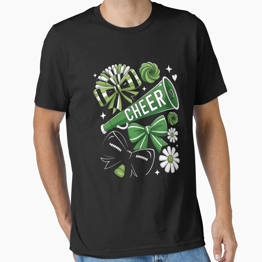 Green Cheer Football Game Day Coquette Bow T-Shirt - Novelty Apparel Unisex - T-Shirt, Sweatshirt, Hoodie