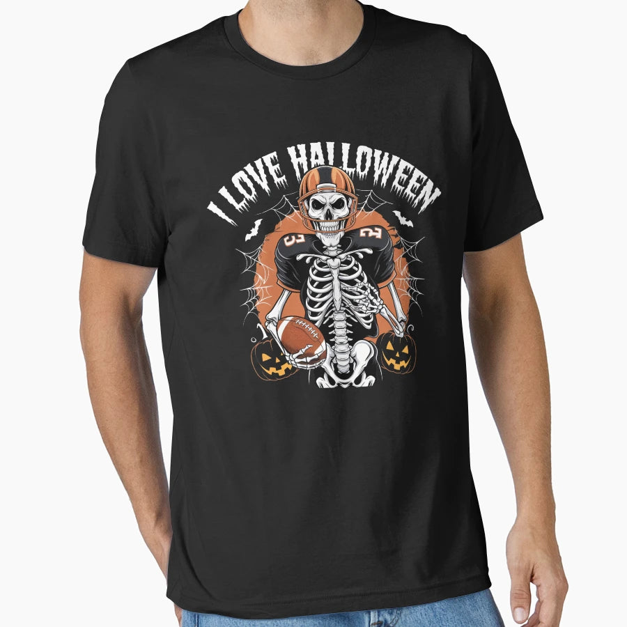 Halloween Football Skeleton I Love T-Shirt - Aesthetic Graphic for Adults - T-Shirt, Sweatshirt, Hoodie