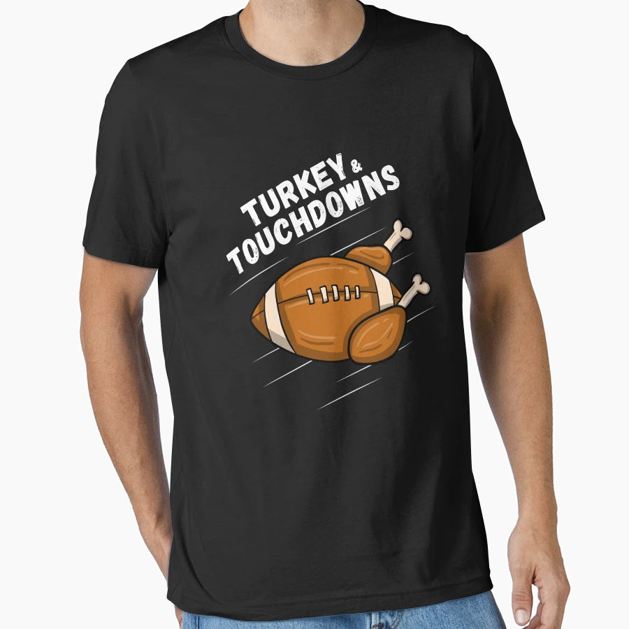 Turkey And Touchdowns Thanksgiving And T-Shirt - Trendy Graphic for Adults - T-Shirt, Sweatshirt, Hoodie