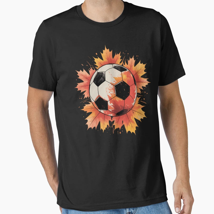 Soccer Ball Fall Leaves Thanksgiving T-Shirt - Fun Novelty Design Unisex - T-Shirt, Sweatshirt, Hoodie