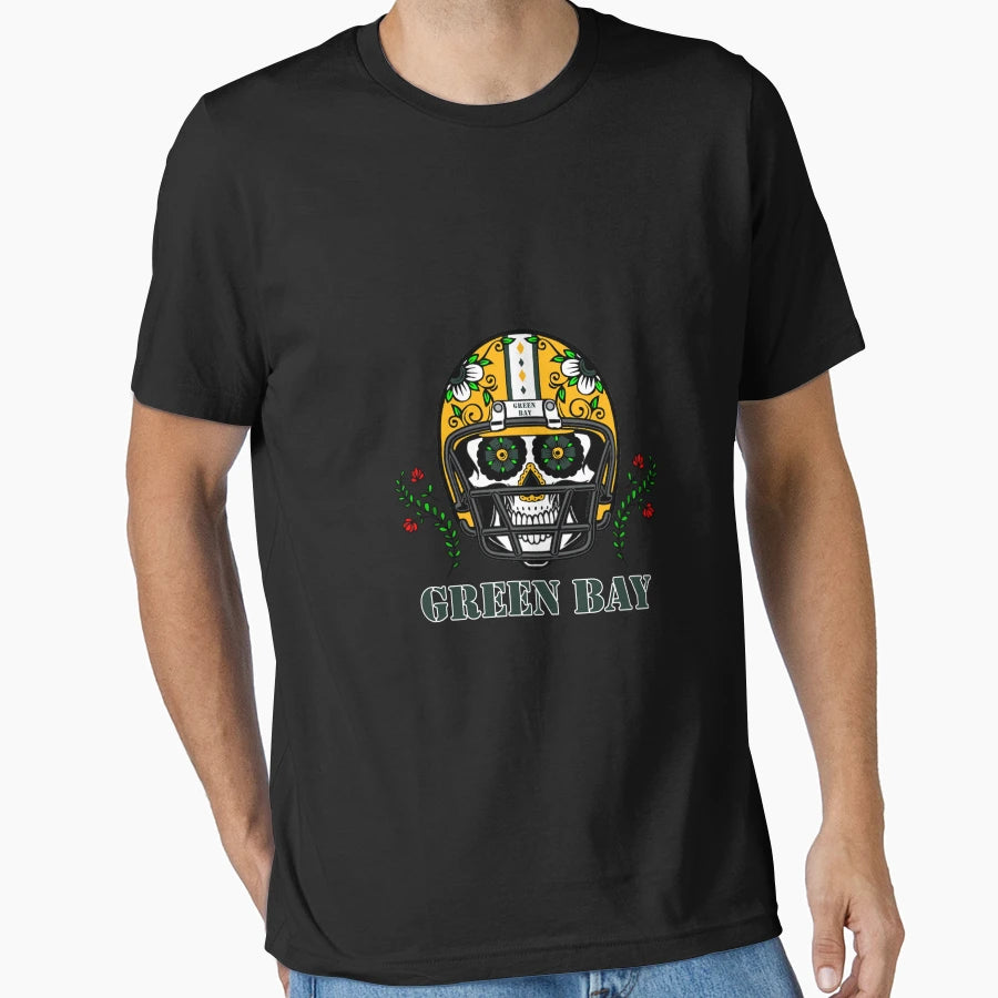Green Bay Football Helmet Sugar T-Shirt - Minimalist Print for Adults - T-Shirt, Sweatshirt, Hoodie
