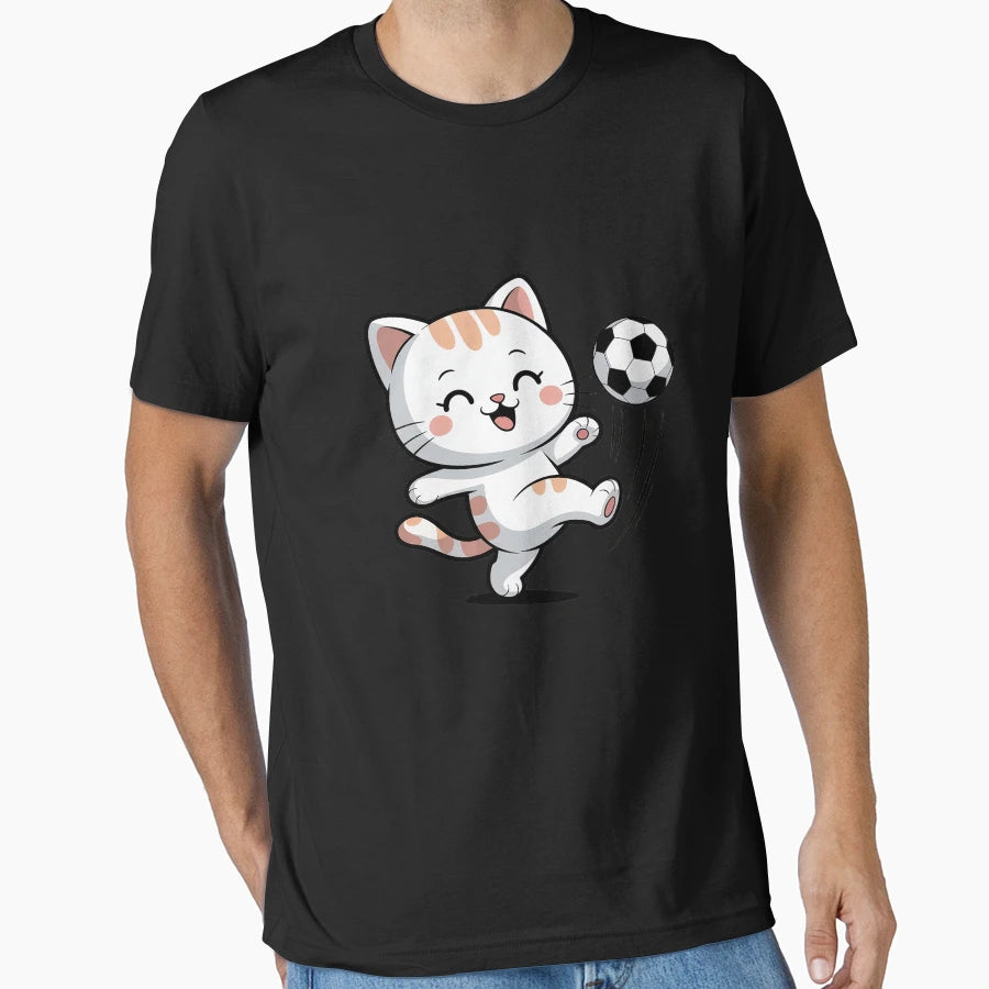 Soccer Kawaii Cat Drawing Animal T-Shirt - Minimalist Print for Adults - T-Shirt, Sweatshirt, Hoodie