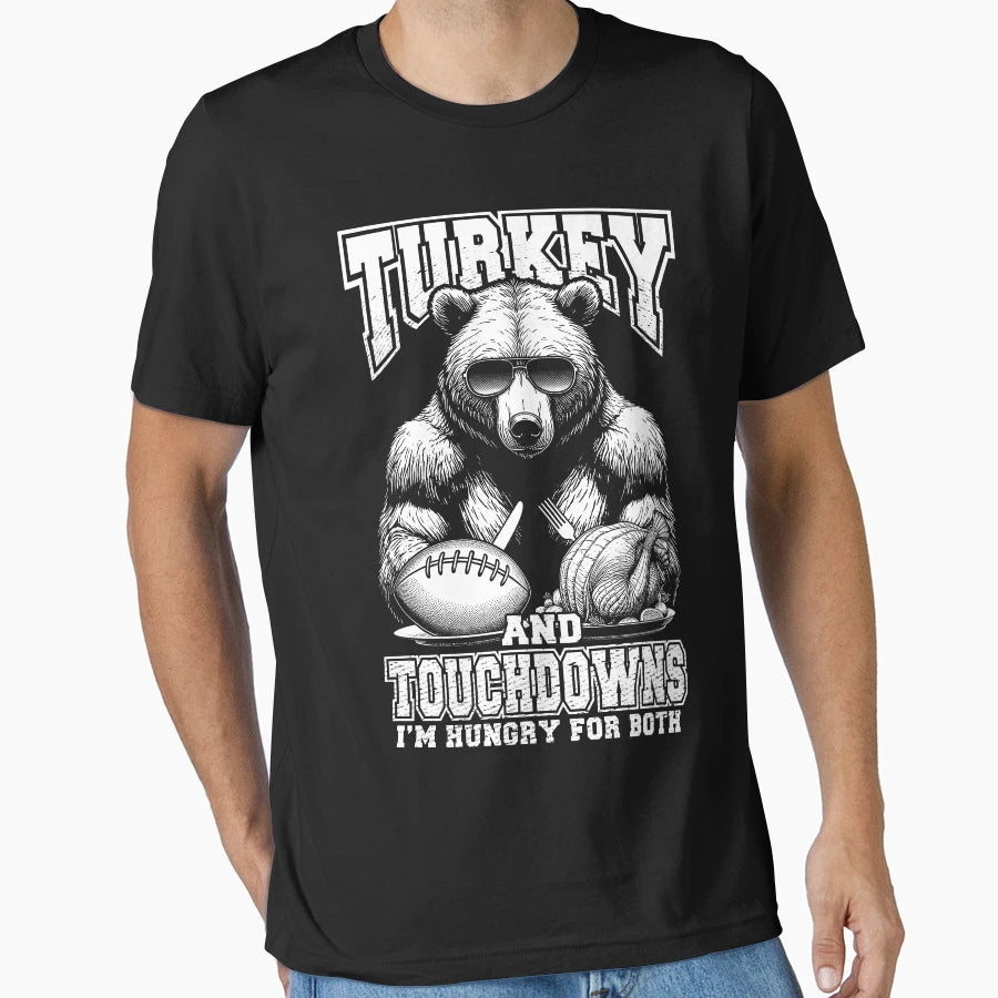 Turkey Touchdowns Funny Thanksgiving T-Shirt - Minimalist Print Unisex - T-Shirt, Sweatshirt, Hoodie