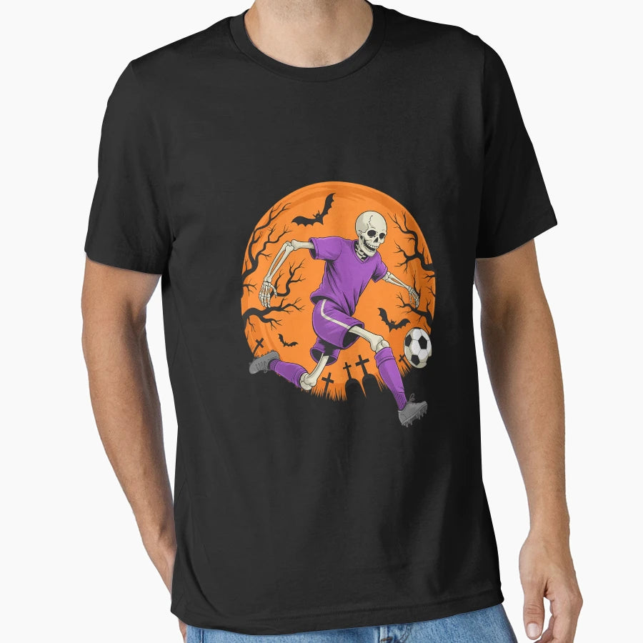 Soccer Skeleton Halloween T-Shirt - Casual Everyday Wear Men Women - T-Shirt, Sweatshirt, Hoodie
