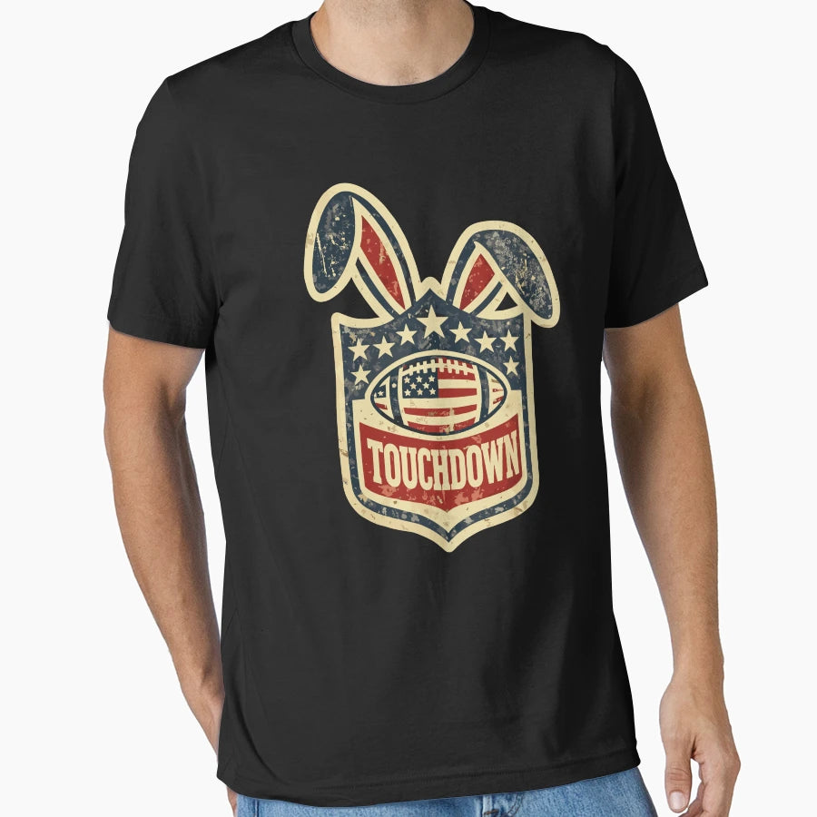 Touchdown Bunny Patriotic Football Shield T-Shirt - Minimalist Print Unisex - T-Shirt, Sweatshirt, Hoodie