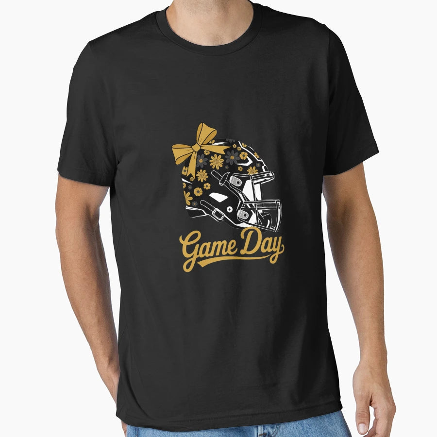 Floral Black Yellow Game Day Football T-Shirt - Graphic Print Unisex - T-Shirt, Sweatshirt, Hoodie