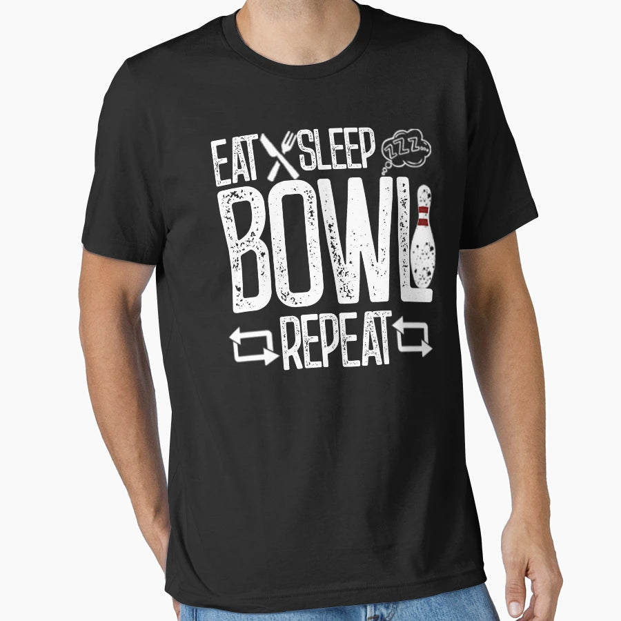 Eat Sleep Bowl Repeat Funny Bowling Gift T-Shirt - Trendy Graphic Unisex - T-Shirt, Sweatshirt, Hoodie