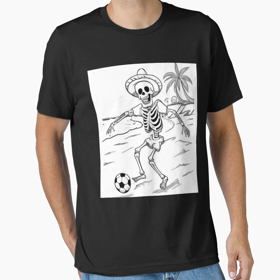 Skeleton Playing Football T-Shirt - Aesthetic Graphic for Adults - T-Shirt, Sweatshirt, Hoodie