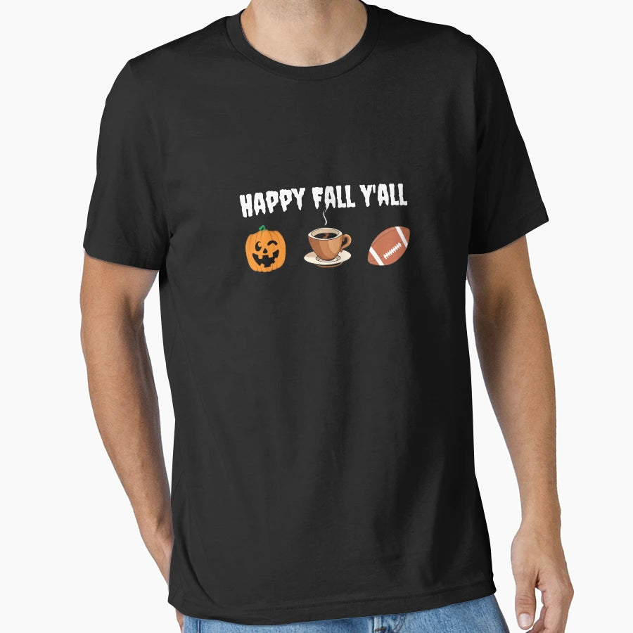 Happy Fall Yall Coffee Football T-Shirt - Trendy Graphic for Adults - T-Shirt, Sweatshirt, Hoodie