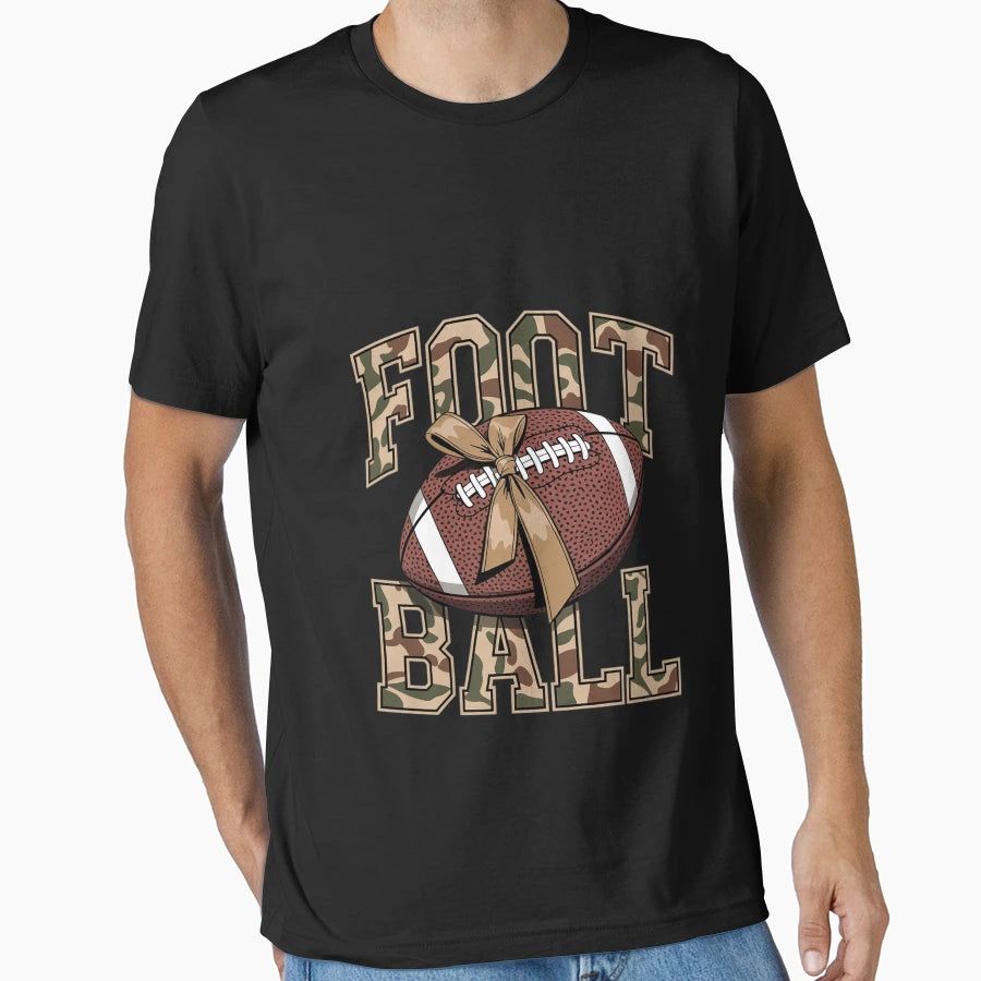 Camo Football Coquette Bow Football Mom T-Shirt - Novelty Apparel Unisex - T-Shirt, Sweatshirt, Hoodie