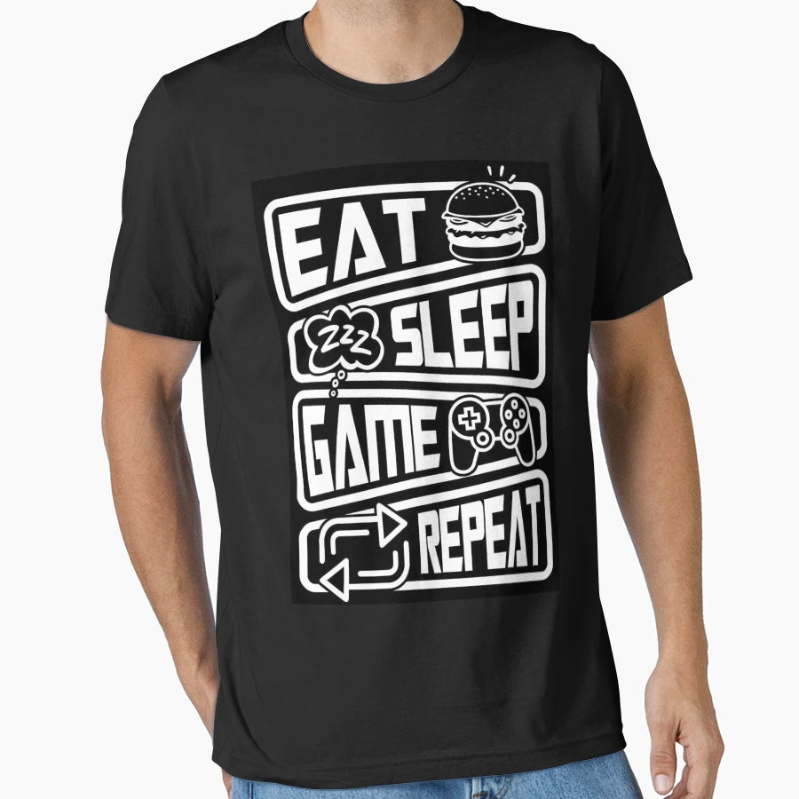 Eat Sleep Game Repeat T-Shirt - Fun Novelty Design Men Women - T-Shirt, Sweatshirt, Hoodie